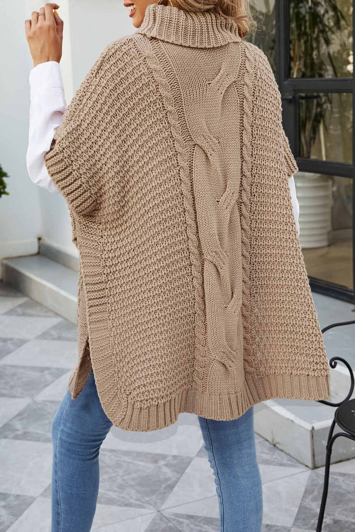 Women's Cable Knit Sweater | Oversized Poncho Turtleneck