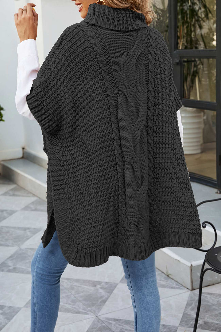 Women's Cable Knit Sweater | Oversized Poncho Turtleneck