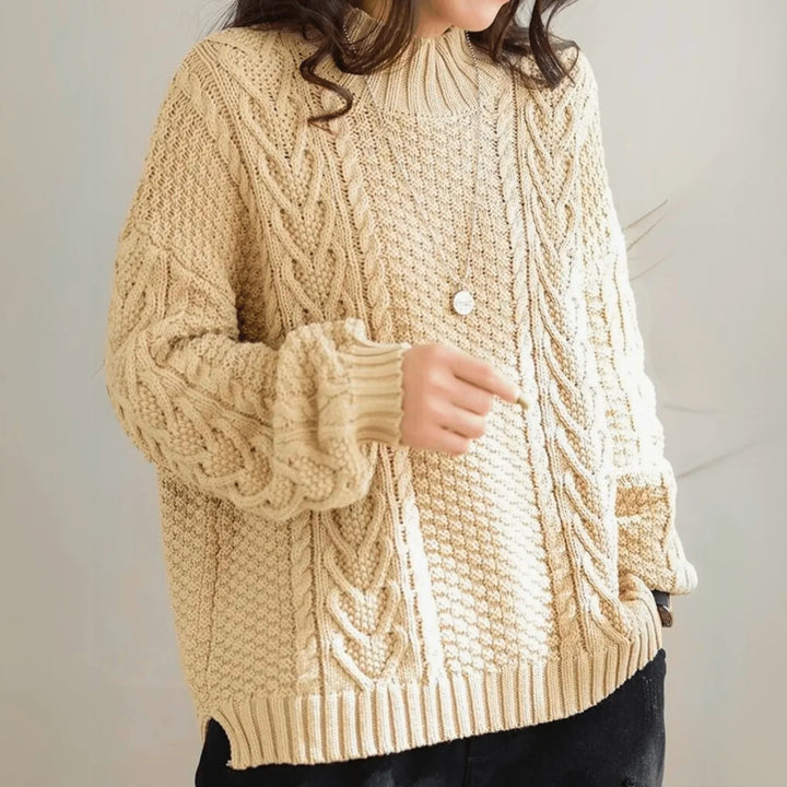 Orlagh | Women Mock Neck Cable Knit Sweater