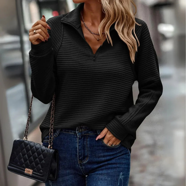 Leonor | Women Quarter Zip Ribbed Knit Sweater