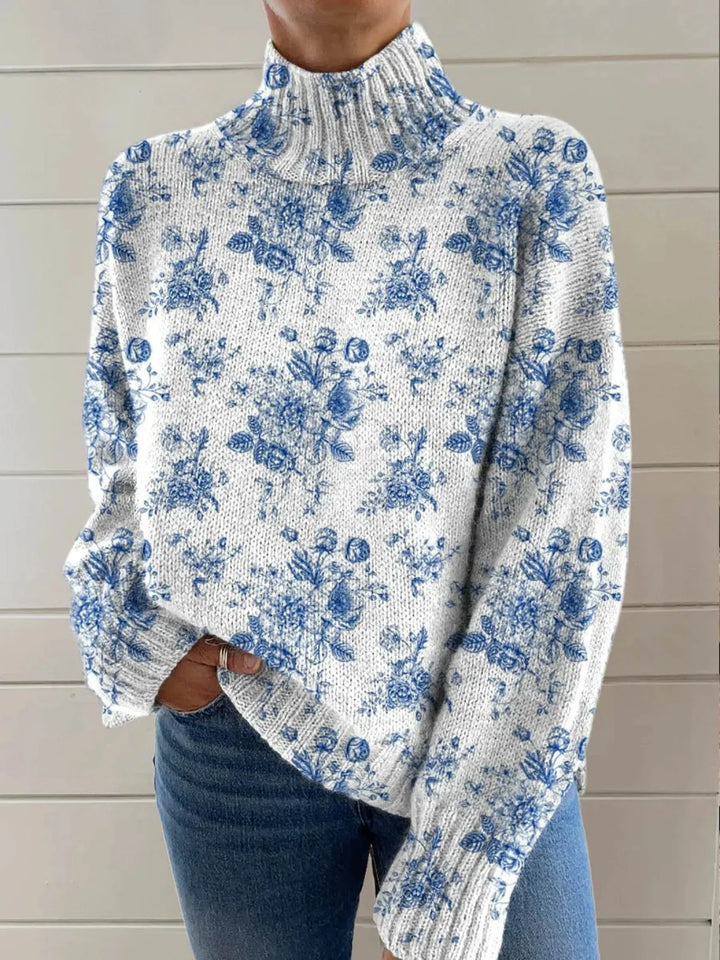 Luisa | Women Floral Turtleneck Knit Sweater
