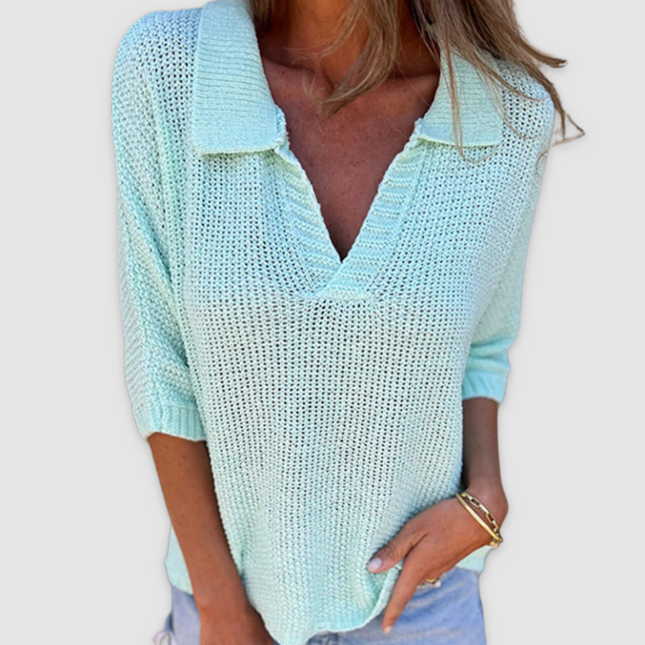 Lina | Women Collar Open Knit Pullover Sweater