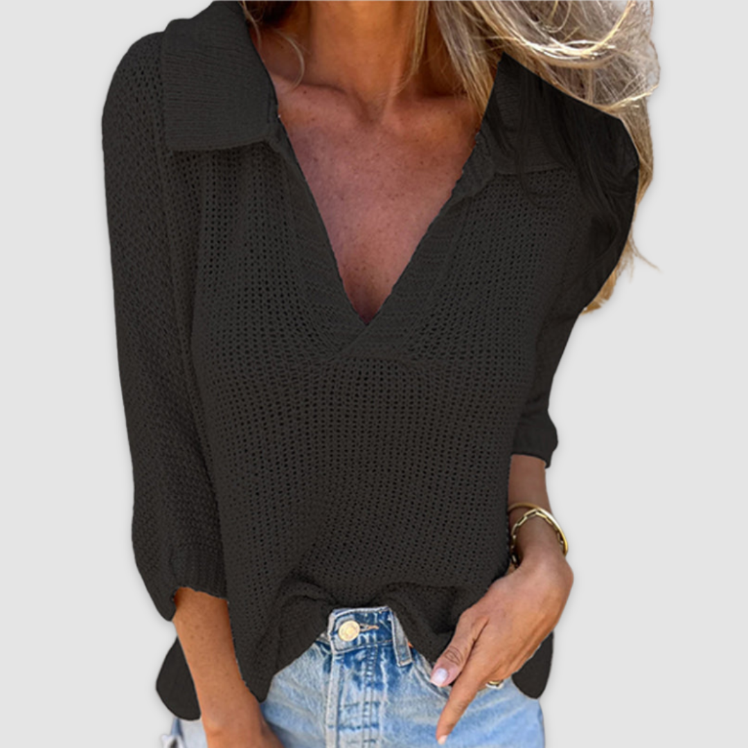 Lina | Women Collar Open Knit Pullover Sweater