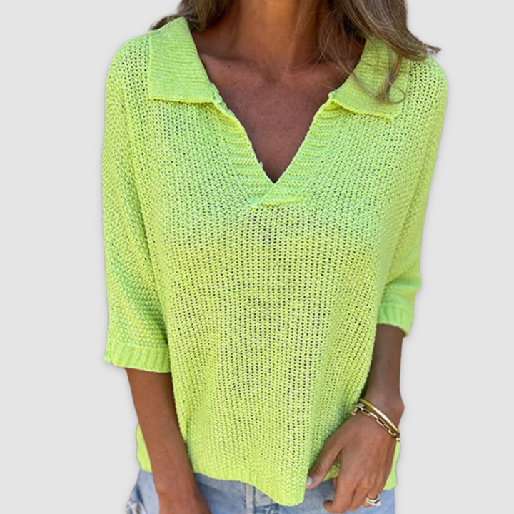 Lina | Women Collar Open Knit Pullover Sweater