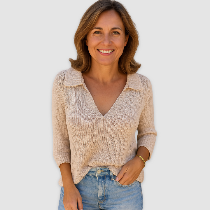 Lina | Women Collar Open Knit Pullover Sweater
