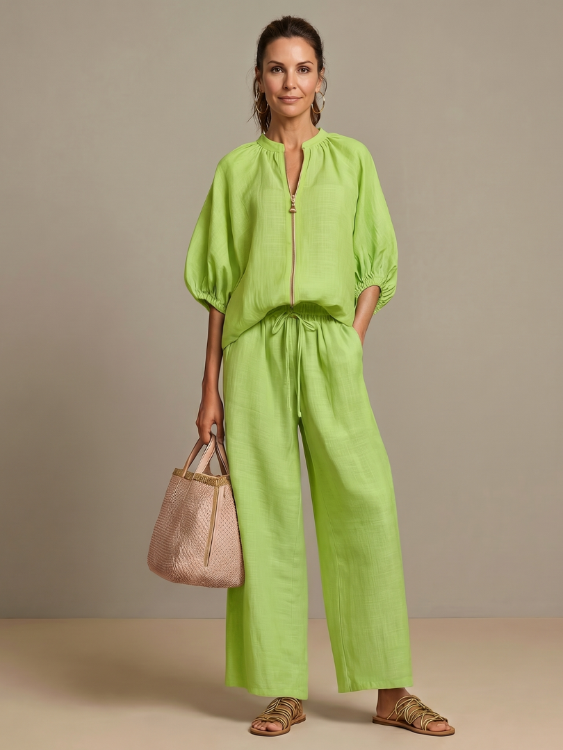 Sonja | Women Zip Front Pants Set