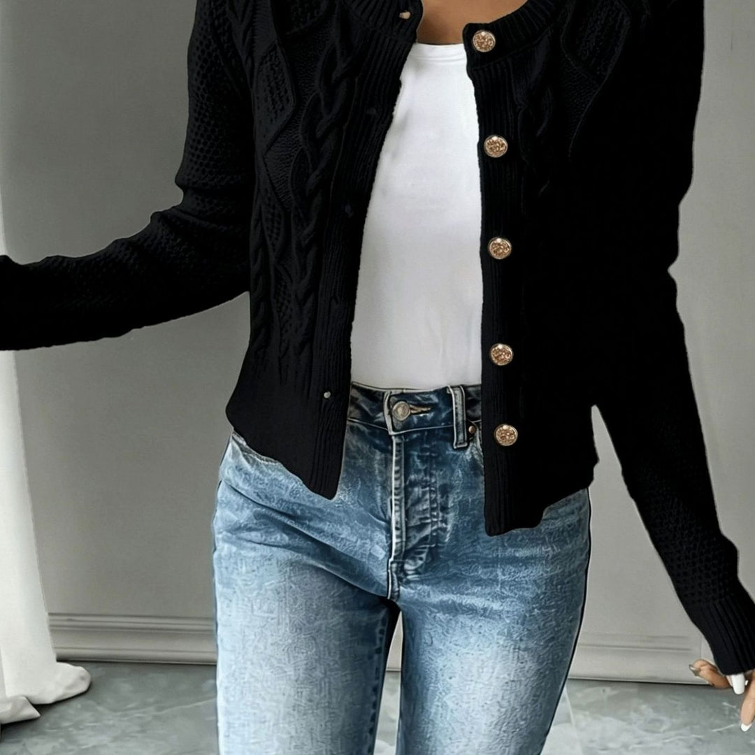 Clarissa Women Cable Knit Button Front Cropped Cardigan Sweater