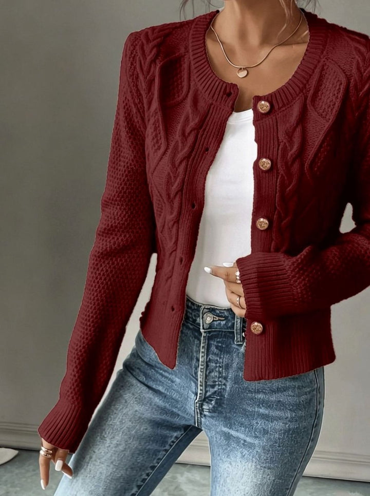 Clarissa Women Cable Knit Button Front Cropped Cardigan Sweater