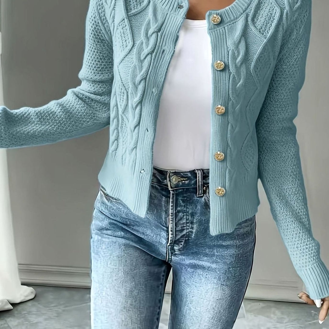 Clarissa Women Cable Knit Button Front Cropped Cardigan Sweater