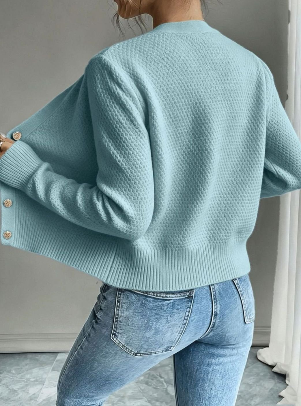 Clarissa Women Cable Knit Button Front Cropped Cardigan Sweater