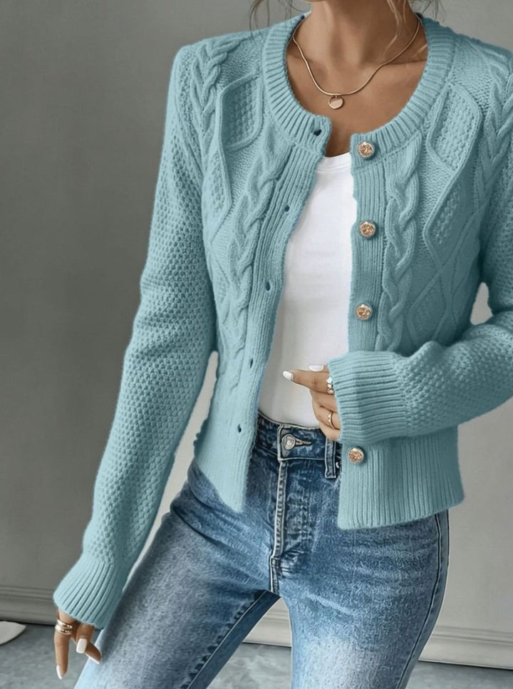 Clarissa Women Cable Knit Button Front Cropped Cardigan Sweater