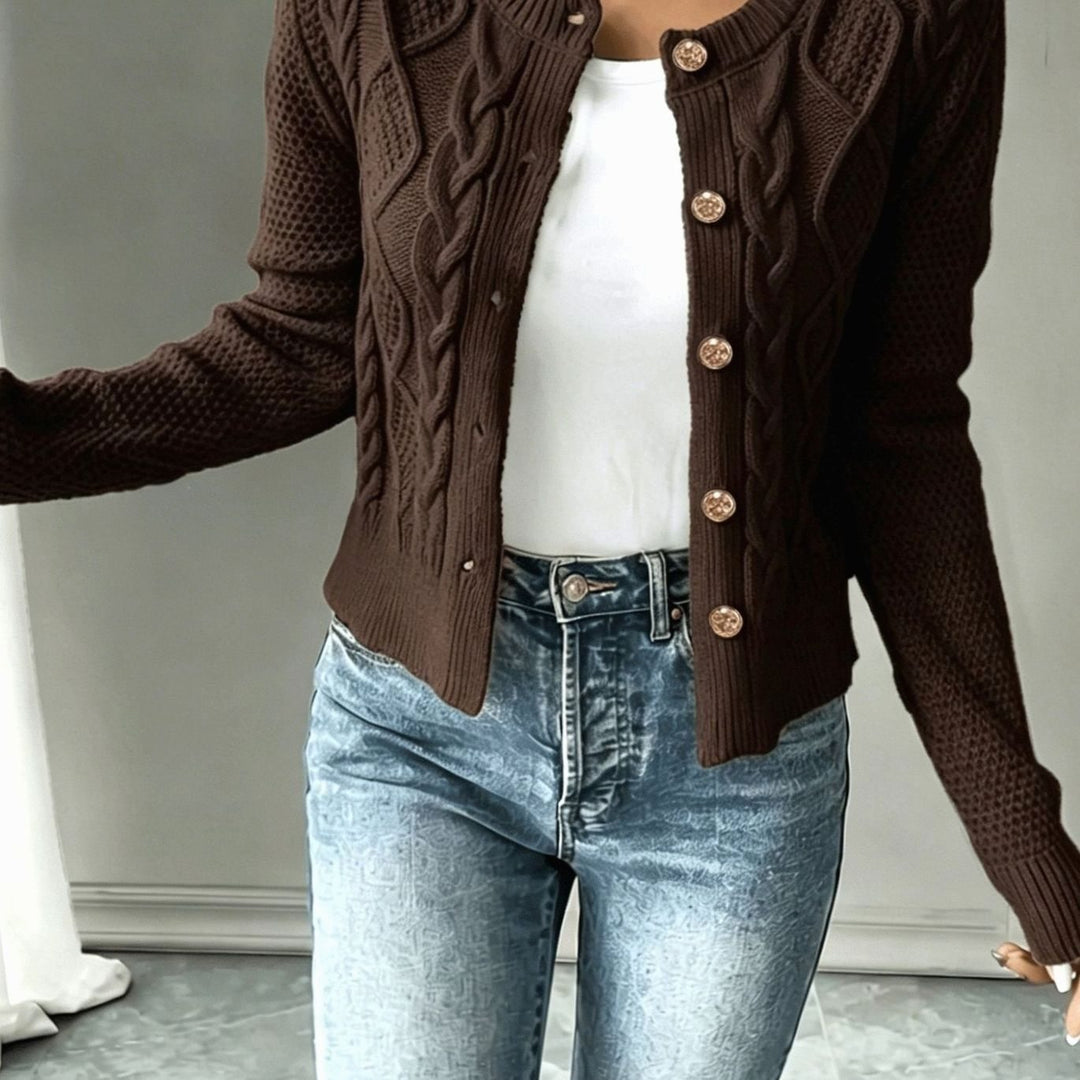 Clarissa Women Cable Knit Button Front Cropped Cardigan Sweater