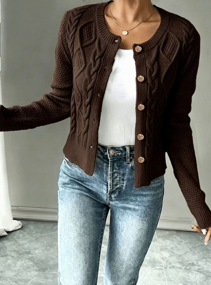 Clarissa Women Cable Knit Button Front Cropped Cardigan Sweater