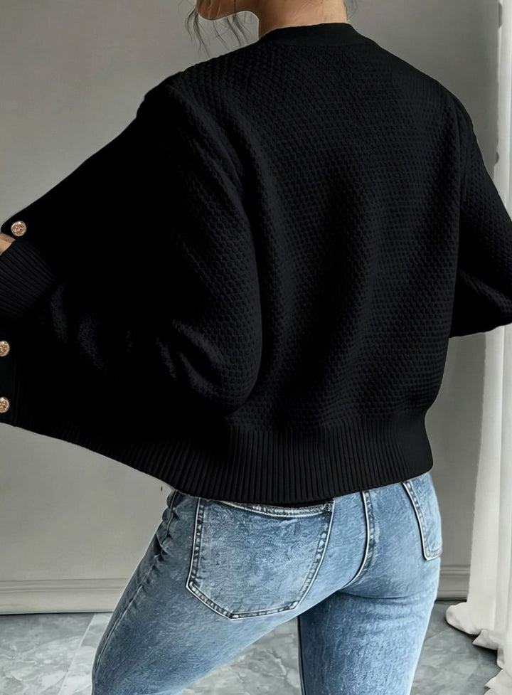 Clarissa Women Cable Knit Button Front Cropped Cardigan Sweater
