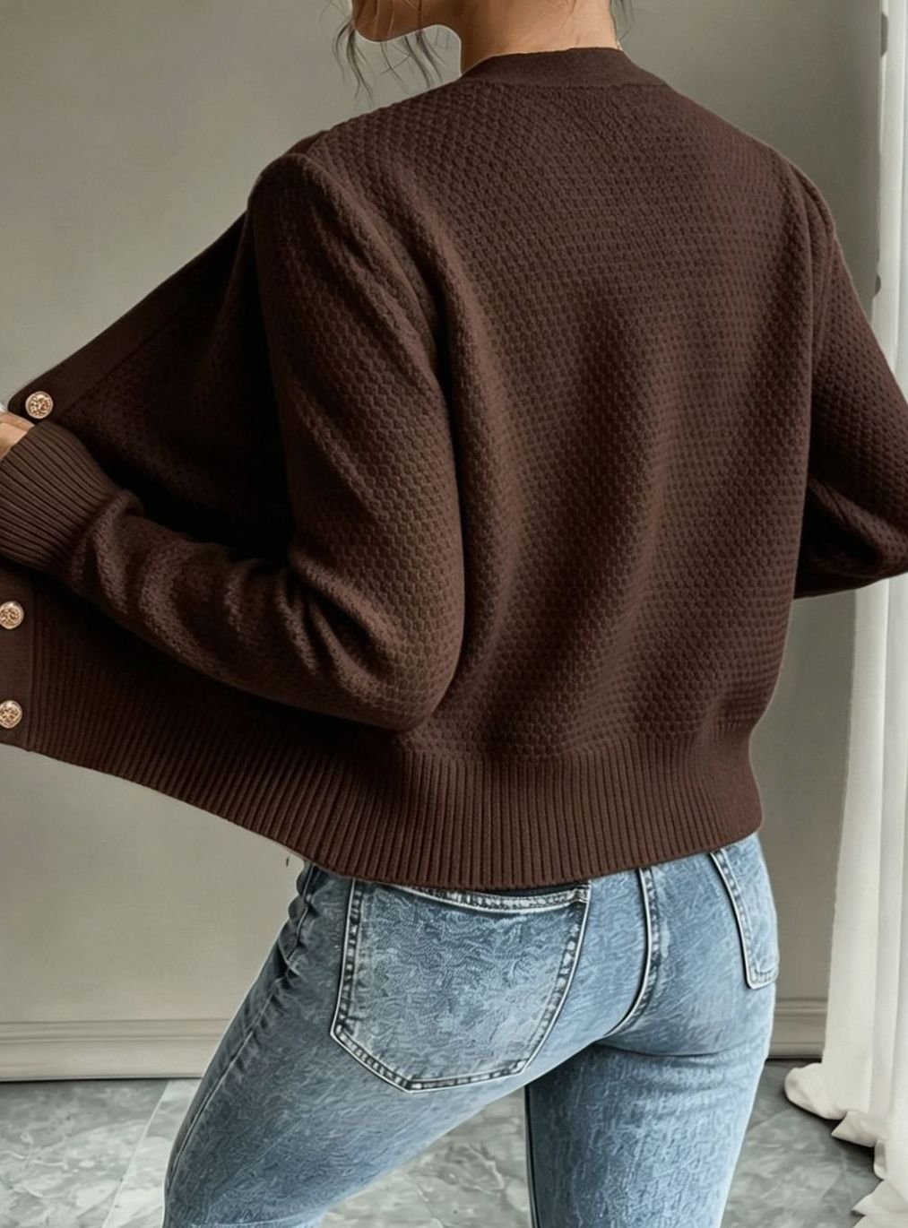 Clarissa Women Cable Knit Button Front Cropped Cardigan Sweater