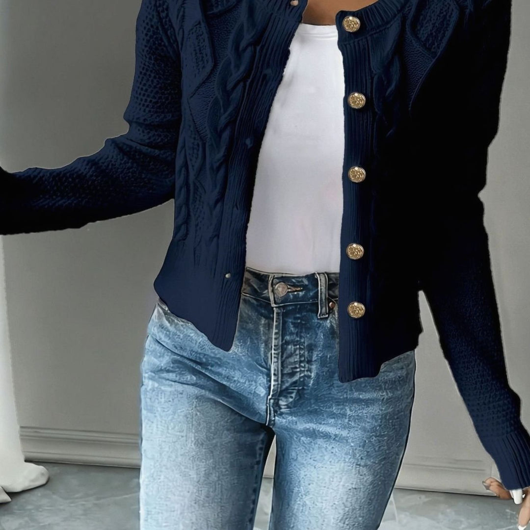 Clarissa Women Cable Knit Button Front Cropped Cardigan Sweater