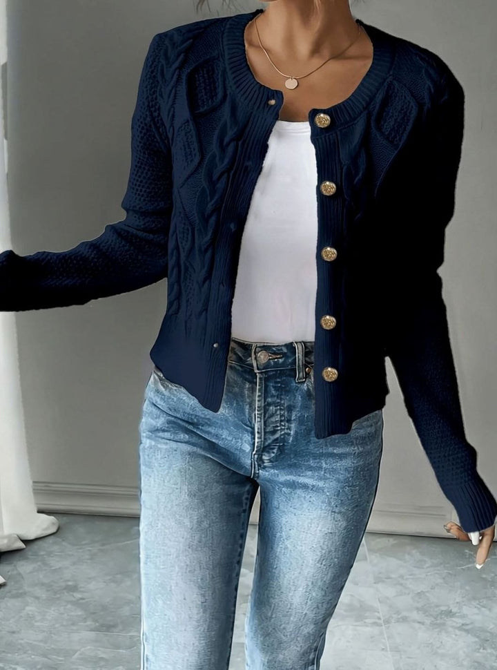 Clarissa Women Cable Knit Button Front Cropped Cardigan Sweater