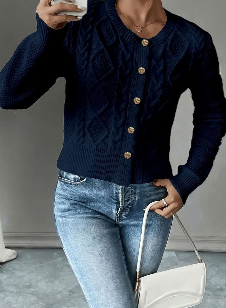 Clarissa Women Cable Knit Button Front Cropped Cardigan Sweater
