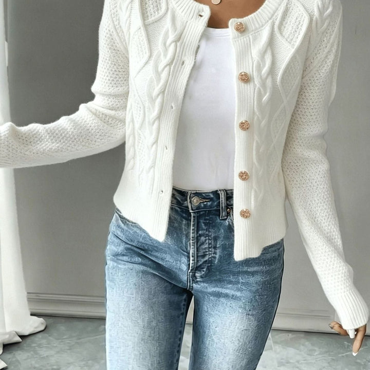 Clarissa Women Cable Knit Button Front Cropped Cardigan Sweater
