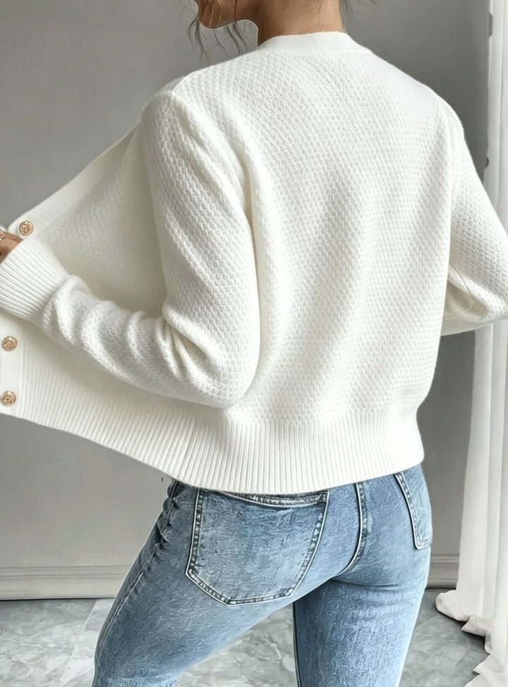 Clarissa Women Cable Knit Button Front Cropped Cardigan Sweater