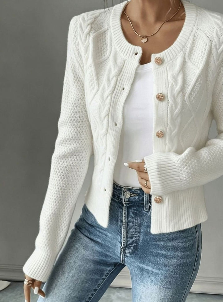 Clarissa Women Cable Knit Button Front Cropped Cardigan Sweater