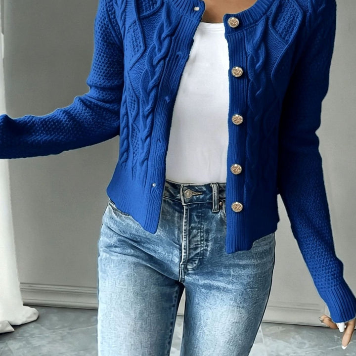 Clarissa Women Cable Knit Button Front Cropped Cardigan Sweater