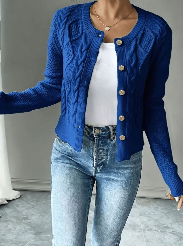 Clarissa Women Cable Knit Button Front Cropped Cardigan Sweater