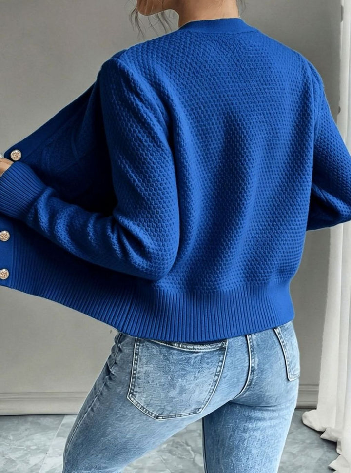 Clarissa Women Cable Knit Button Front Cropped Cardigan Sweater