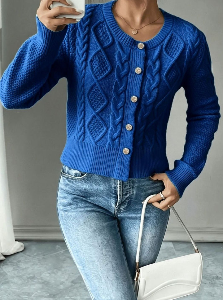 Clarissa Women Cable Knit Button Front Cropped Cardigan Sweater