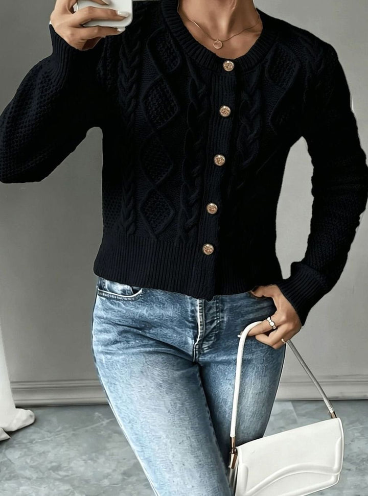 Clarissa Women Cable Knit Button Front Cropped Cardigan Sweater