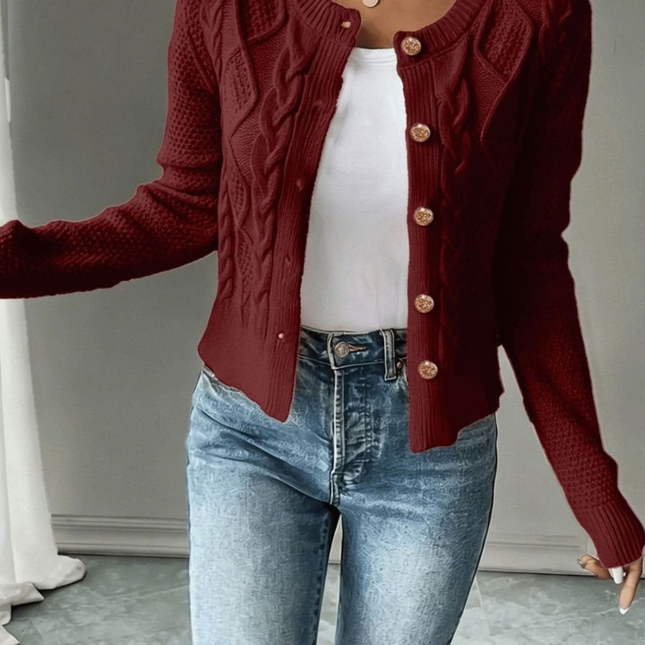 Clarissa Women Cable Knit Button Front Cropped Cardigan Sweater