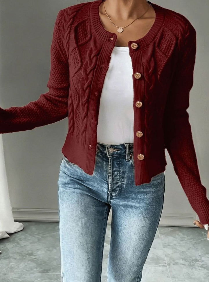Clarissa Women Cable Knit Button Front Cropped Cardigan Sweater