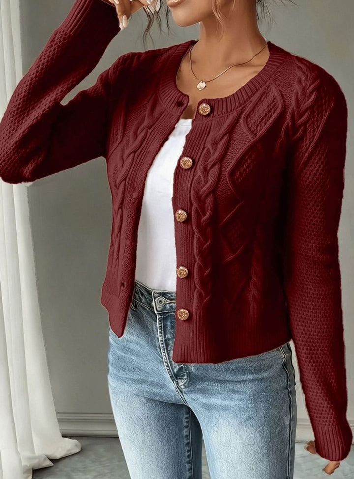 Clarissa Women Cable Knit Button Front Cropped Cardigan Sweater