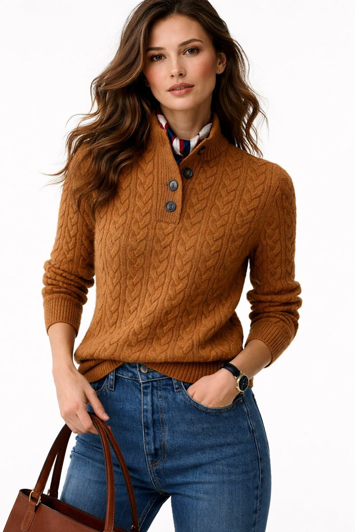 Zuzu | Women Button Cable Mock Neck Sweater