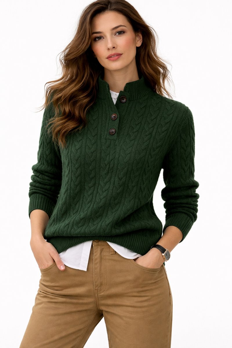 Zuzu | Women Button Cable Mock Neck Sweater