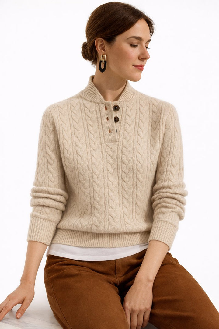 Zuzu | Women Button Cable Mock Neck Sweater