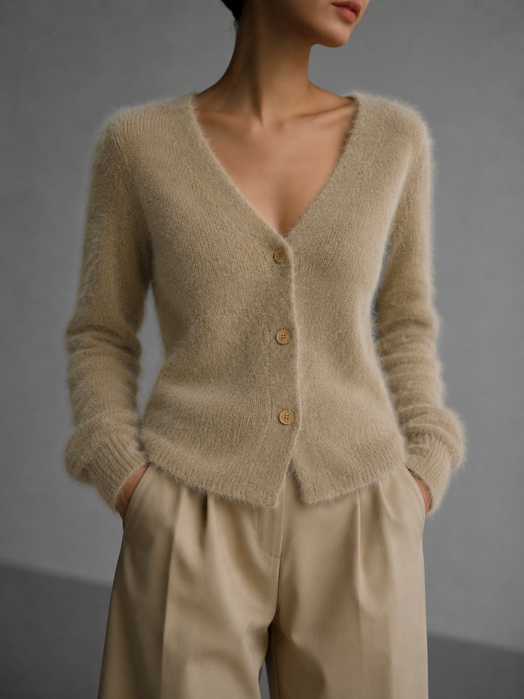 Elva | Women Fuzzy V Neck Oversized Cardigan