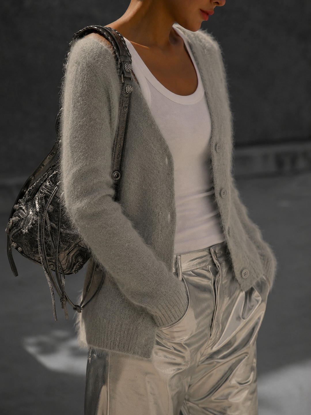 Elva | Women Fuzzy V Neck Oversized Cardigan