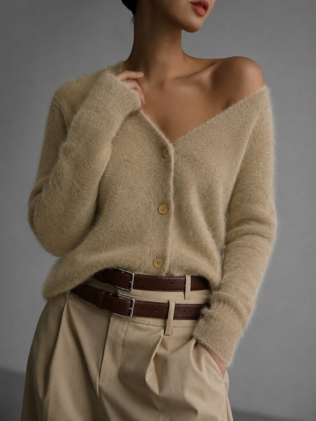 Elva | Women Fuzzy V Neck Oversized Cardigan