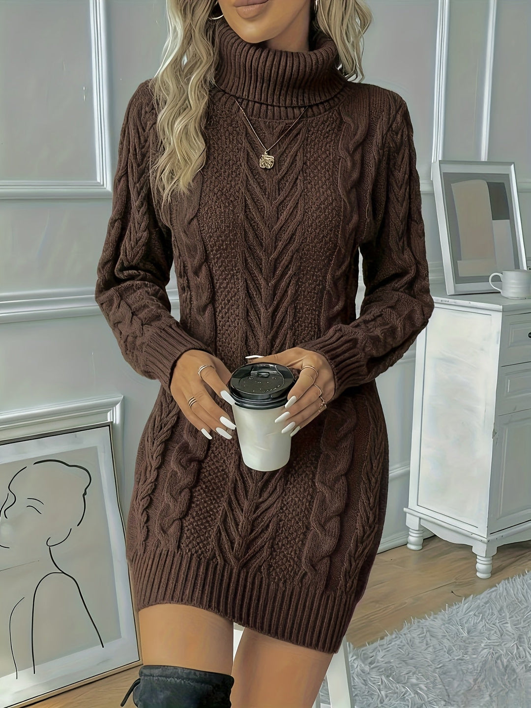 Rain | Women Cable Turtleneck Knit Dress