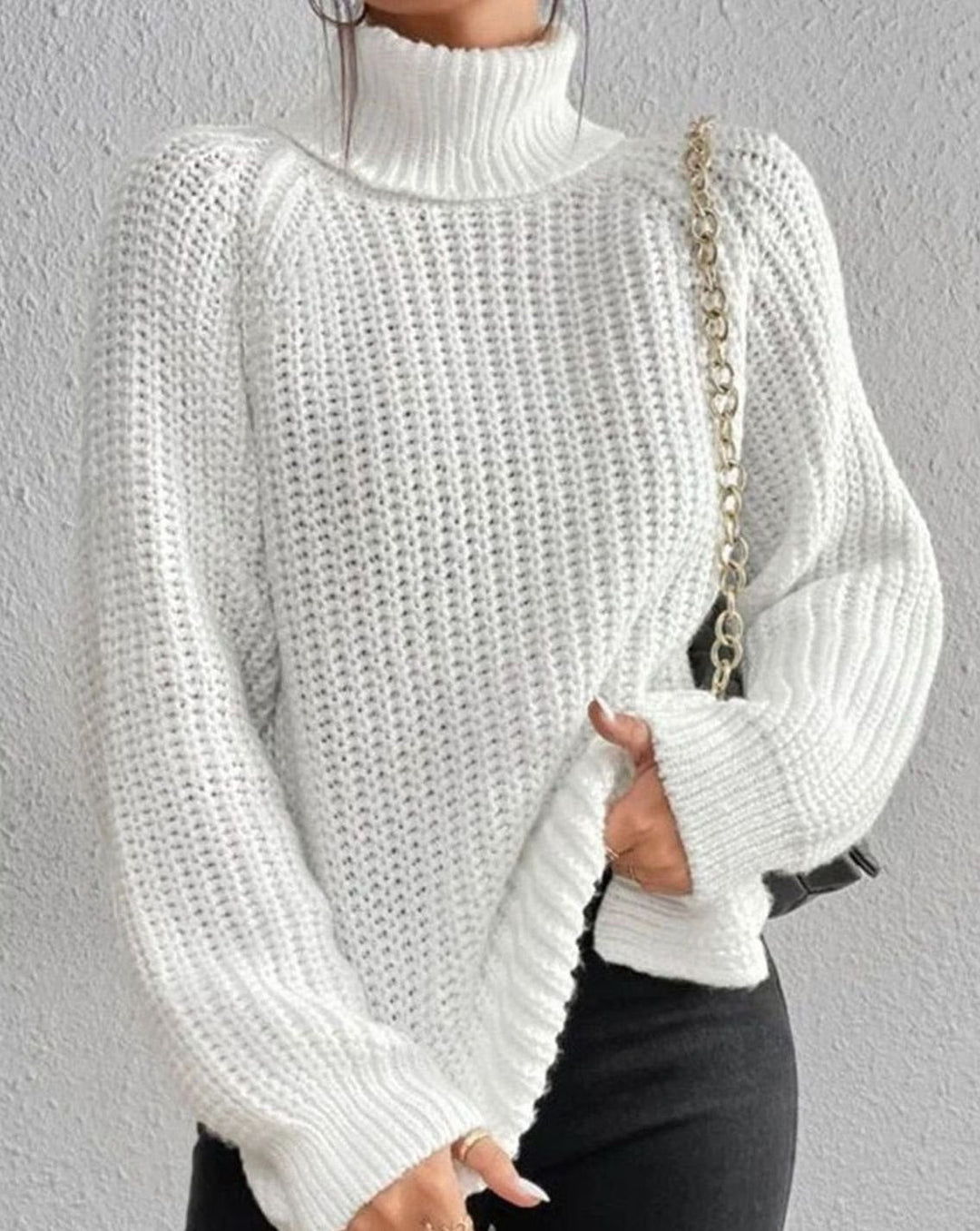 Filomena Women Ribbed Turtleneck Side Slit Knitted Sweater