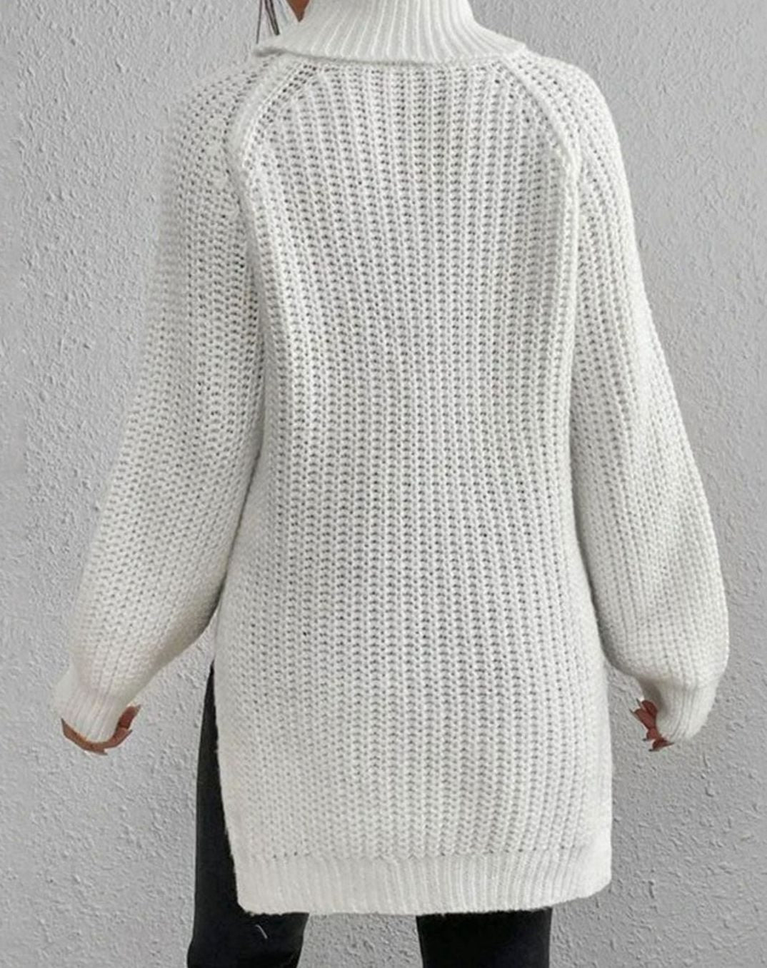 Filomena Women Ribbed Turtleneck Side Slit Knitted Sweater