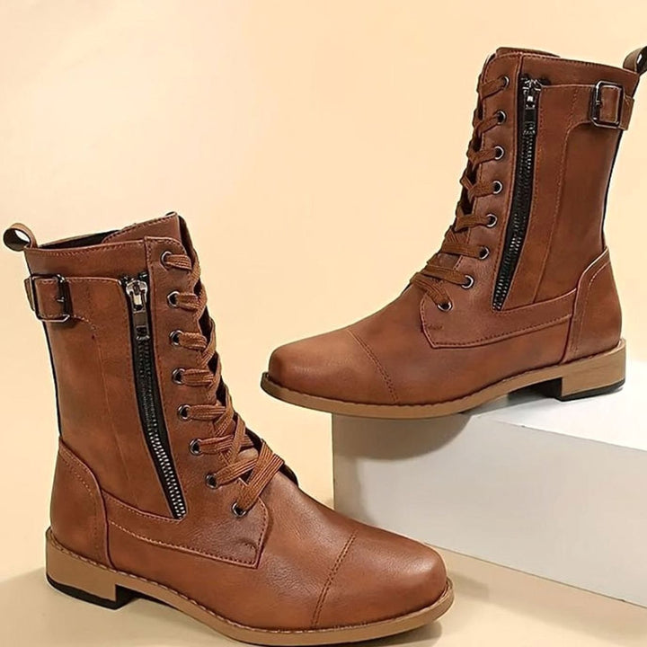 Flossie | Women Lace Up Side Zip Combat Boots