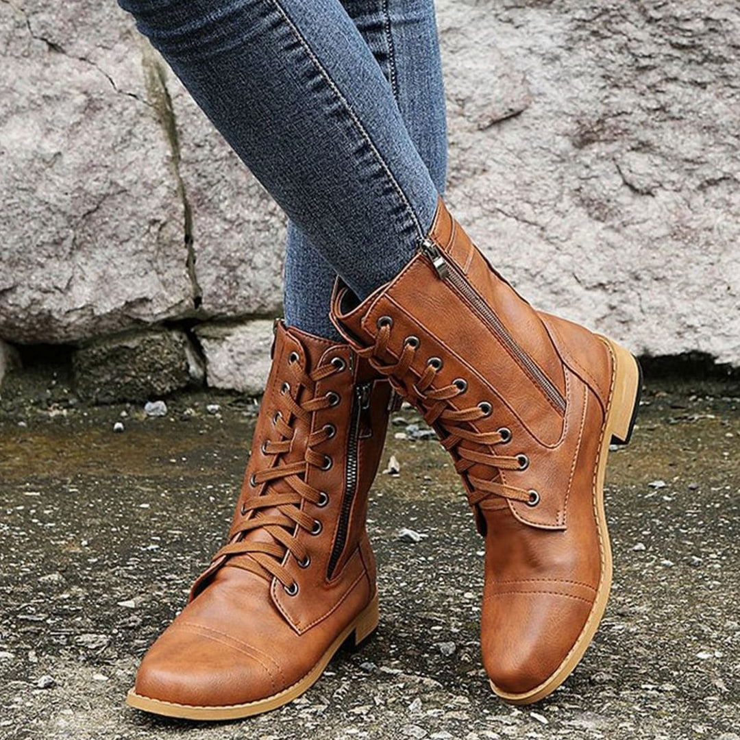 Flossie | Women Lace Up Side Zip Combat Boots