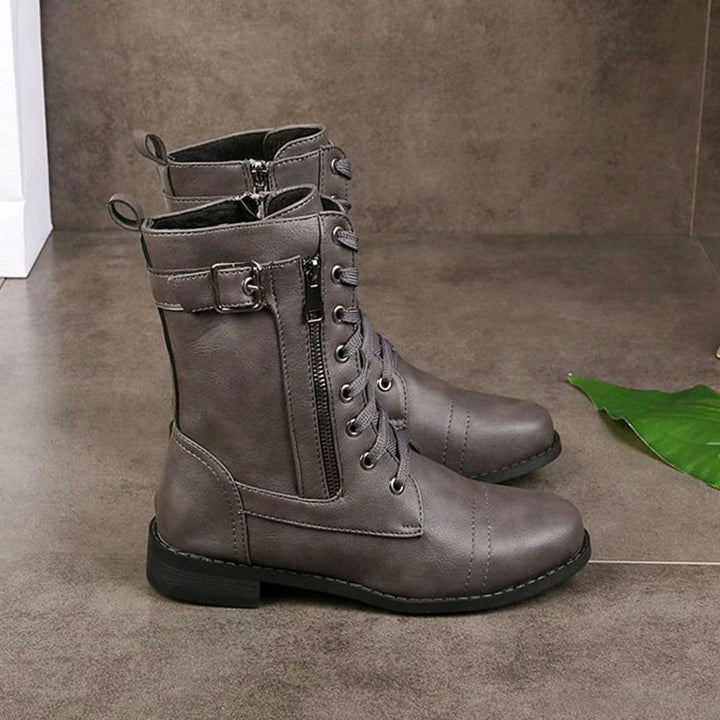 Flossie | Women Lace Up Side Zip Combat Boots