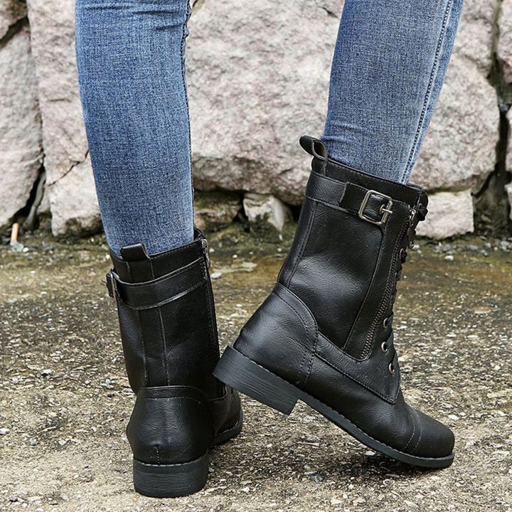 Flossie | Women Lace Up Side Zip Combat Boots