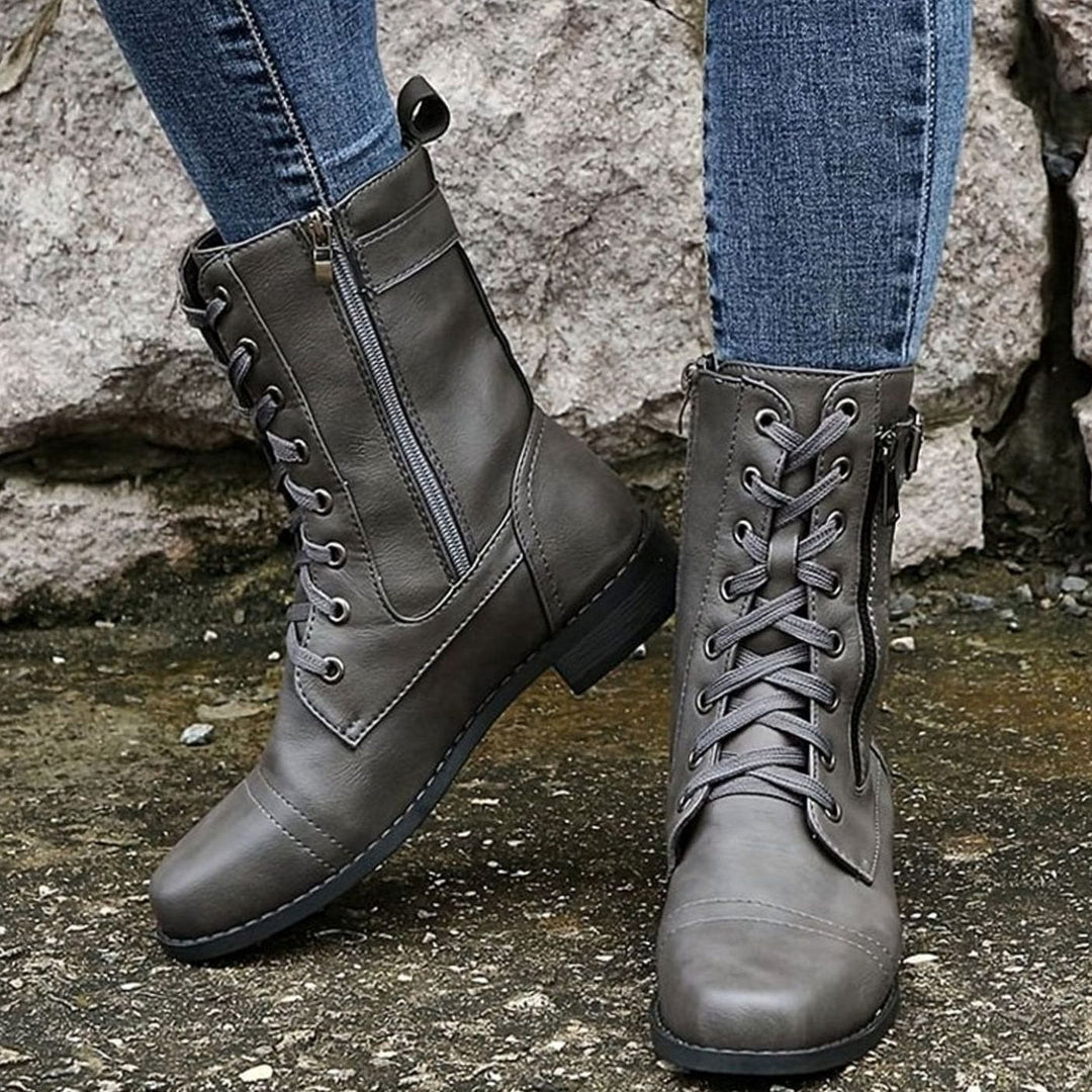 Flossie | Women Lace Up Side Zip Combat Boots