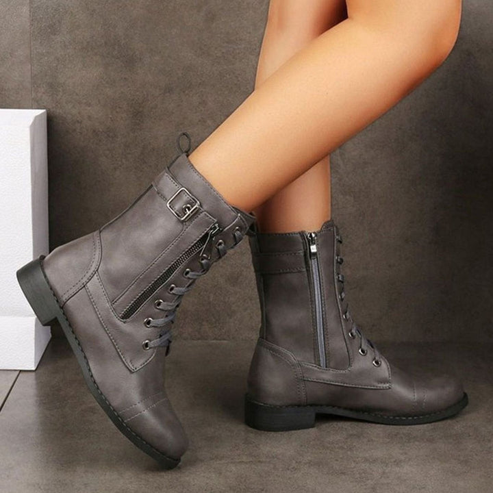Flossie | Women Lace Up Side Zip Combat Boots