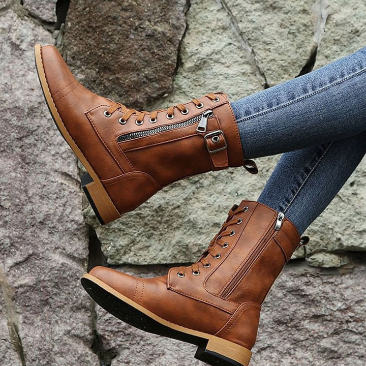 Flossie | Women Lace Up Side Zip Combat Boots