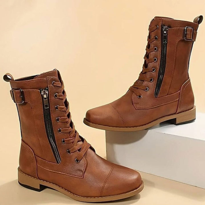 Flossie | Women Lace Up Side Zip Combat Boots